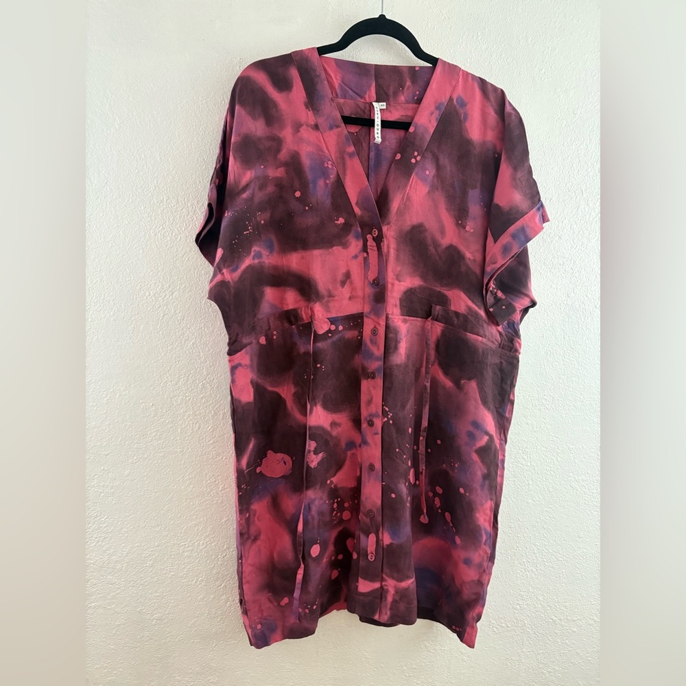 Osei Duro short sleeve pink tie dye oversized shirt dress size XS